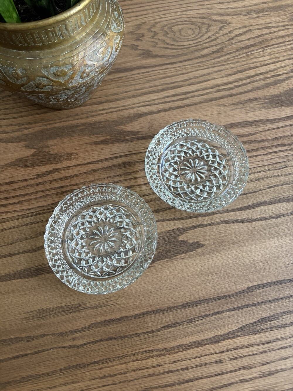 Vintage Anchor Hocking Wexford Glass Ashtray Set Of 2 Ashtrays